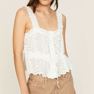 Sz 8 Veronica Beard Jolene Strapless Peplum Tops for Women White Eyelet